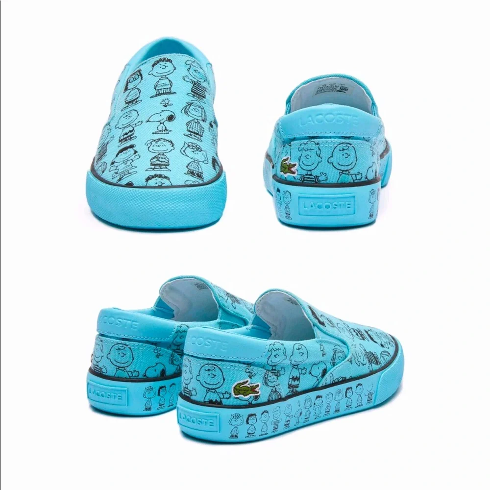 NEW LACOSTE X Sneakers Peanuts Jump Serve Slip-On Shoes BLUE Size 7.5 6Y UNISEX - Picture 3 of 16